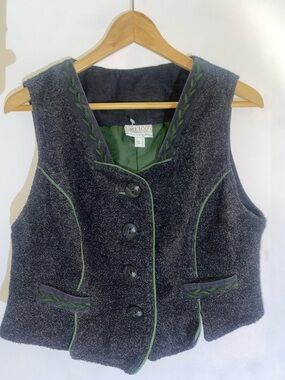 Meico Landhaus Look Dark Gray & Green Wool Blend Vest - Women Sleeveless Jacket